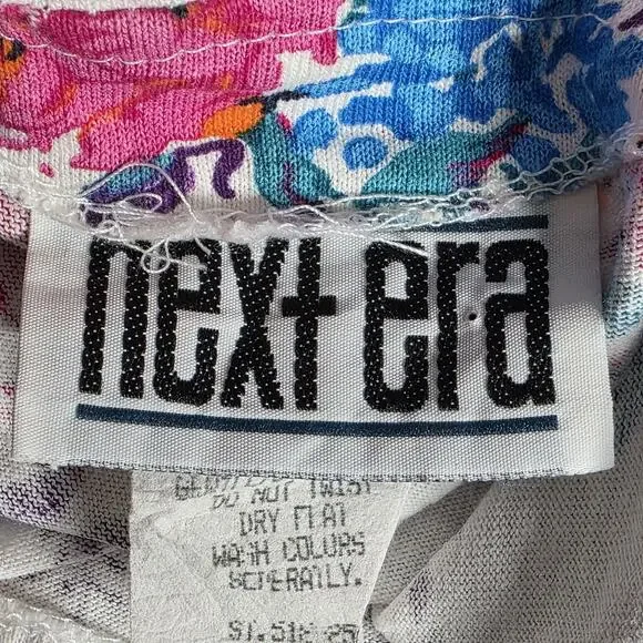 Vintage 90s Next Era Floral Cotton Top Scalloped Neckline, sz Large - Picture 5 of 6